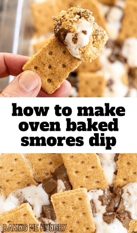 Smores Oven Bake, Baked Smores Dip, Quick And Easy Smores Desserts, Smore Casserole Recipes, S’more Casserole, S’more Dip Oven, S’mores Dip Oven, Smores Dip Oven, Easy Smores Dip