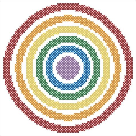 From http://www.conniegeedesigns.com/blog/free-rainbow-circles-cross-stitch-pattern Cross Stitch Circle Border Pattern Free, Cross Stitch Circle Pattern, Circle Cross Stitch Pattern, Cross Stitch Circle, Circle Cross Stitch, Stitch Art, Alpha Patterns, Cross Stitch Art, Circle Pattern