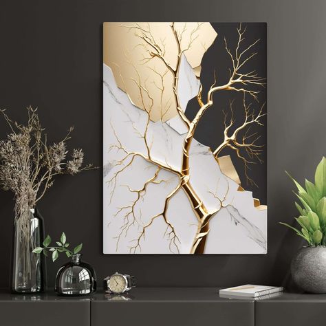 Tree Of Life Painting, Art Deco Paintings, Gold Art Painting, Diy Abstract Canvas Art, Gold Painting, Grand Art Mural, Soyut Sanat Tabloları, Landscape Art Painting, Tableau Art