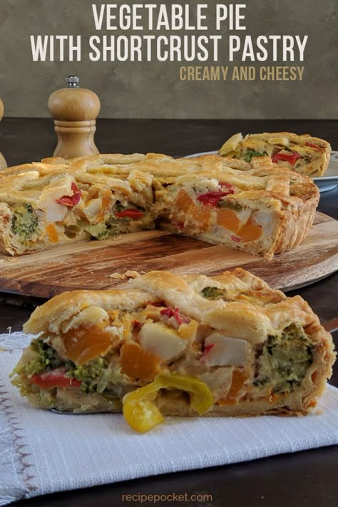 This mixed vegetable pie with shortcrust pastry, has a lovely creamy and cheesy filling, and is packed with vegetables. With a simple lattice pie crust this veggie pie looks great on the dinner table. A savoury vegetable pie that can be served at Christmas, Thanksgiving and other occasions. #recipepocket #pierecipes Vegetable Pie Recipes Healthy, Veggie Pies Recipe, Vegetable Pies And Tarts, Veggie Pie Recipe, Vegetable Pies, Vegetarian Pie Recipes, Vegetable Pie Recipes, Veg Pie, Veggie Pie