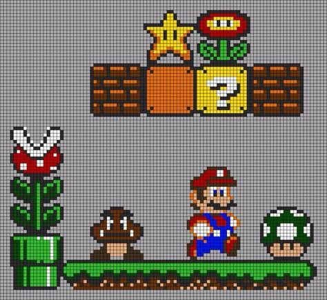 Super Mario Diy, Super Mario Cross Stitch, Super Mario Crochet, Mario Cross Stitch, Mario Diy, Mario Quilt, Grille Pixel Art, Crochet Mario, Hama Beads Mario