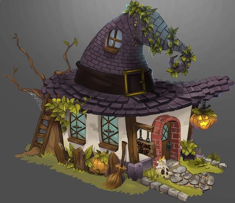 Potion Shop Concept Art, Potion Shop Art, Witch House Illustration, Cyberpunk Android, Potion Shop, Environment Modeling, Witches House, Fantasy Houses, Game House