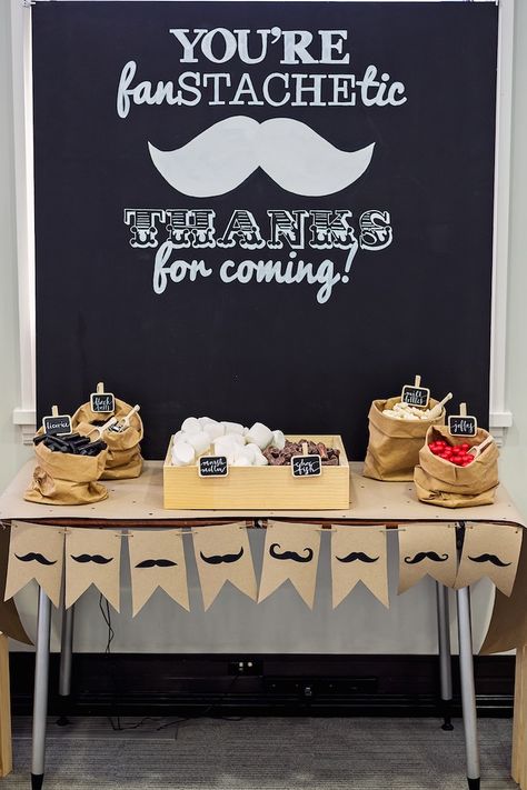 Black & White Mustache Birthday Party | Kara's Party Ideas Mustache Theme Party, Movember Party Ideas, Mustache Party Ideas For Adults, Movember Mustache Ideas, Mr Men Birthday Party, Mustache Birthday Party, Moustache Party, Baby Shower Cake Table, Mustache Theme