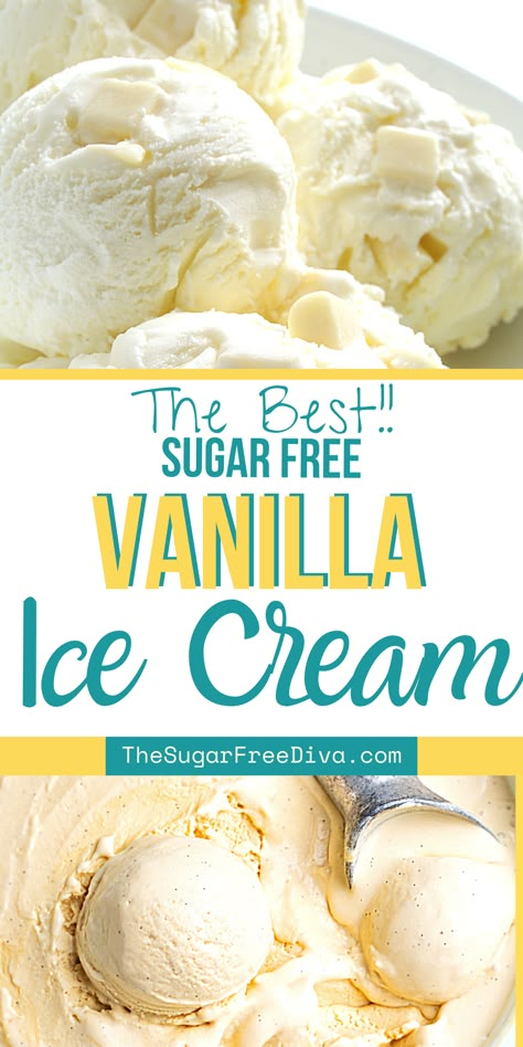 Make this tasty sugar free vanilla ice cream recipe for dessert, snack, or even for a party, barbecue or gathering. Perfect homemade diy idea for summer, holidays, or any time! Keto I E Cream Recipes, Sugar Free Frozen Desserts, Homemade Ice Cream Recipes Healthy, Lowfat Homemade Ice Cream, Splenda Ice Cream Recipes, Homemade Ice Cream Sugarfree, Clean Ice Cream Recipe, Keto Ice Cream Recipes Easy Heavy Cream, Diy Vanilla Ice Cream