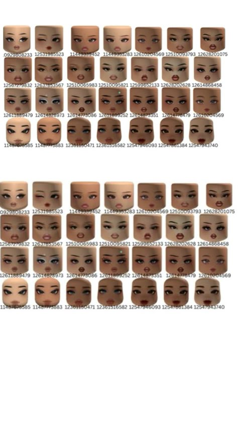 Head Shape Codes Bloxburg, Emotes Bloxburg Codes, Bloxburg Face Codes Blue Eyes, Bloxburg Custom Face Codes, Outfit Codes Berry Ave Face, Cute Face Codes For Bloxburg, Cute Faces Berry Ave Codes, Bloxburg Face Accessories Codes, Codes For Brookhaven Face