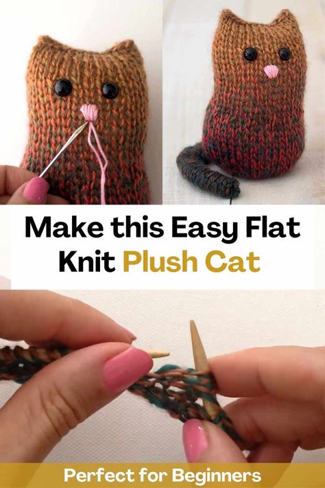 Cat Knitting Pattern Free, Patterns For Stuffed Animals, Cat Knitting Pattern, Cat Knitting, Knitting Projects Free, Basic Knitting, Small Knitting Projects, Crochet Cat Toys, Easy Knitting Patterns Free