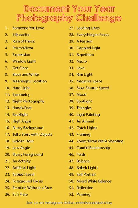 Improve your photography skills with a new challenge every week, starting whenever you want. The themes alternate over four week sets of the following categories: subject/moment, lighting, composition, and technical. The technical prompts might be a little more challenging if you’re just using a cell phone camera, but there will be workarounds for that in the emails/blogs. Click the link to sign up for weekly emails. Cell Phone Photography, Photography List, Photo Prompts, Rule Of Thirds, Photography Basics, Photography Challenge, New Challenge, Photography Classes, Take Better Photos