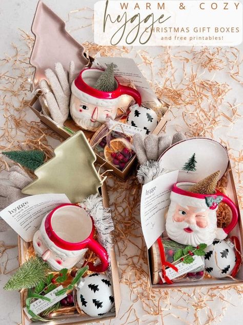 Hobby Lobby Gift Basket, Christmas Kits Gift, Boxed Christmas Gifts, Cozy Christmas Gift Box Ideas, Hobby Lobby Gift Basket Ideas, Neighbour Christmas Gifts, Diy Hygge Gift, Diy Christmas Hamper Ideas, Creative Xmas Gifts