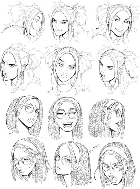 Expressions Sheet Drawing, Different Facial Structures, Sly Smile Drawing Reference, Excited Expression Drawing Reference, Sassy Expression Reference, Sneering Expression Drawing, Big Smile Drawing Reference, Old Woman Face Drawing, Sighing Expression Drawing