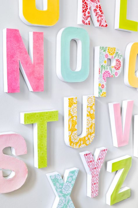 Painted Alphabet Letters For Nursery, Letter Decor Ideas, Diy Wall Letters, Diy Letter Ideas, Diy Letter Decor, Wood Letters Diy, Paper Mache Wall Art, Diy Textured Wall, Diy Textured Wall Art