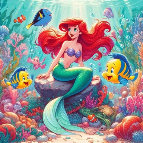 Disney Girl Characters, Ariel Cartoon, Princesa Ariel Disney, Ariel Wallpaper, Tigger Disney, Disney Movie Art, Mermaid Wallpapers, Disney Princess Artwork, Ariel Disney