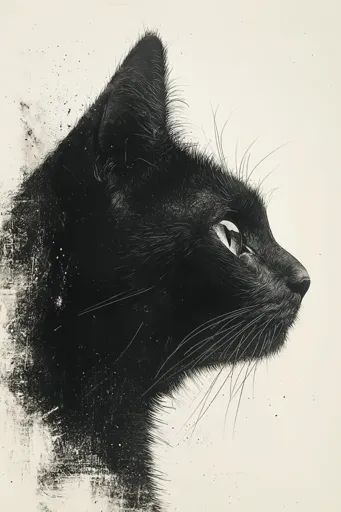 ↑↑↑ Larger size on website 🔸 The image is a black and white drawing of a black cat's head in profile. The cat is looking to the r Cat Profile Drawing, Black Cat Profile, Black Cat Drawing, Cat Expressions, Profile Drawing, Cat Profile, White Drawing, Art Creativity, Black And White Drawing