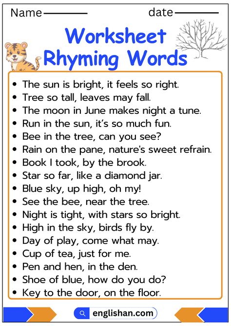 Rhyming Words Sheet Rhyme Words Worksheet, Rhyming Words Worksheets Grade 2, Rhyming Words For Kids, Boost Vocabulary, Rhyming Word Game, Rhyming Words Activities, Literacy Classroom, Rhyming Words Worksheets, Rhyming Couplet