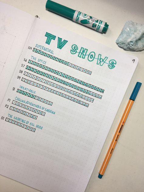 Bullet Journal Tv Show Tracker, Tv Show Tracker Bullet Journal, Tv Shows Bullet Journal, Tv Show Bullet Journal, Tv Tracker, Tv Show Tracker, Tv Journal, Bujo Trackers, Show Tracker