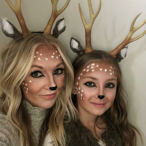 Reindeer Fancy Dress Diy, Kids Deer Face Paint, Easy Reindeer Costume, Deer Makeup Halloween Kids, Deer Costume Ideas For Women, Homemade Deer Costume Women, Sven Costume Diy Women, Reindeer Makeup Kids Easy, Rudolph Costume For Women