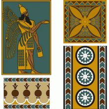 These are four of the #Assyrian patterns that we drew from an illustration in an old book. The patterns are precisely drawn and you can download them in the CAD (dwg) format or vector formats (svg and eps). Assyrian Civilization, Mesopotamia Art, Egyptian Design Pattern, Entertainment Illustration, Assyrian Art, Egyptian Pattern, Ancient Drawings, Egyptian Design, Ancient Persia