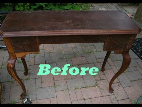 Want to see how this console table looks after getting a makeover. Head over to this video to see the before and after of this vintage console table. Upcycled Entry Table, Console Table Makeover Before After, Hall Table Upcycle, Refurbished Console Table, Painted Console Table Ideas, Diy Small Desk, Desk To Vanity Diy, Console Table Makeover, Refurbished Desk