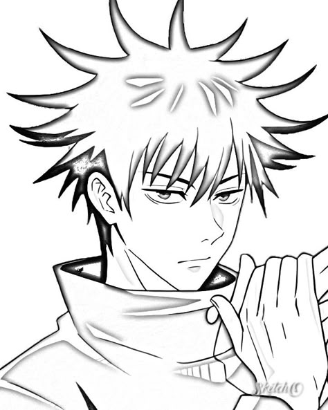 Megumi Lineart, Jujutsu Kaisen Characters Drawing, Gojo Coloring Page, Megumi Drawing Easy, Jjk Lineart, Jjk Coloring Pages, Megumi Sketch, Megumi Drawing, Anime Line Art