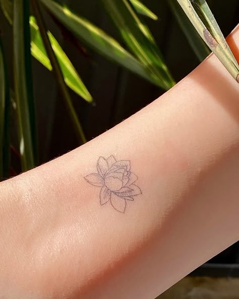 Lotus Dainty Tattoo, Aesthetic Lotus Tattoo, Lotus Flower Tattoo Dainty, Tiny Water Lily Tattoo, Lotus Lily Pad Tattoo, Lotus Tattoo Aesthetic, Lilypad Tattoo Water Lilies, Minimalist Lotus Flower Tattoo, Lotus Flower Tattoo Minimalist