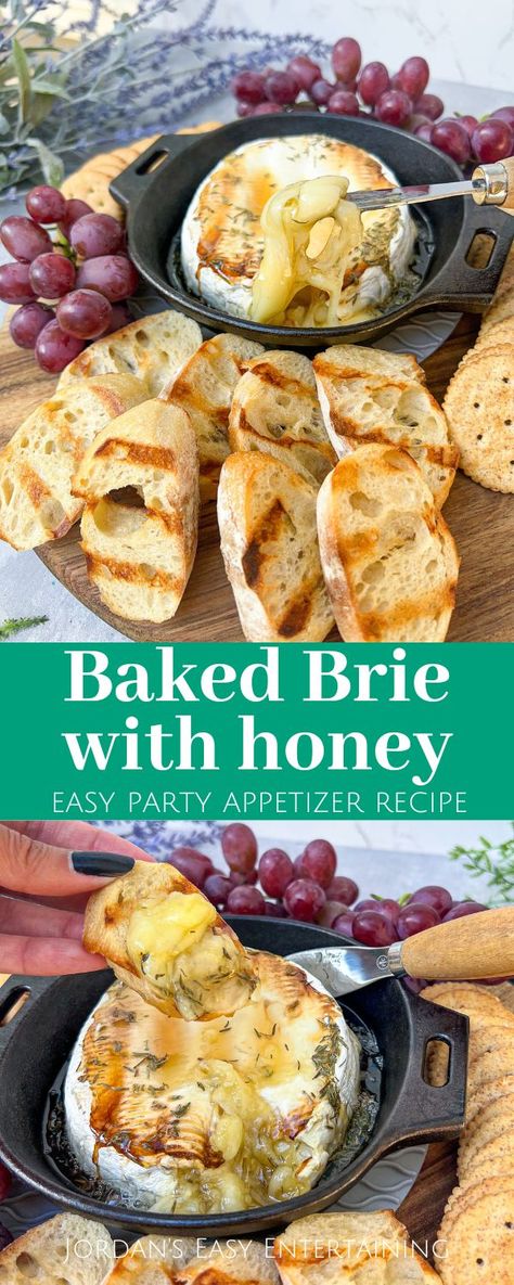 Baked Cheese With Honey, Brie Cheese And Honey, Baked Cheese Recipes Appetizers, Brie Honey Recipes, Whipped Brie And Honey, Spring Brie Appetizer, Hot Honey Brie Appetizer, Brie Dip With Honey, Recipes For Brie Cheese Party Appetizers