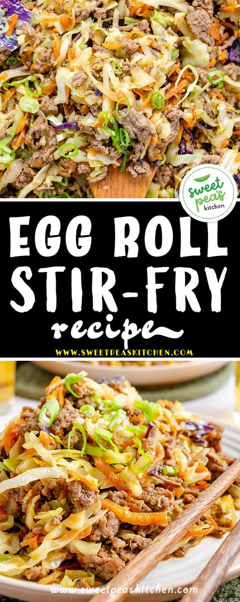 Egg Roll Stirfry, Egg Roll Skillet Recipe, Coleslaw Mix Stir Fry, Eggroll Stir Fry, Eggroll Stir Fry Recipe, Cabbage Roll Stir Fry, Chicken Coleslaw Stir Fry, Unstuffed Egg Roll Stir Fry, Deconstructed Egg Roll Pioneer Woman