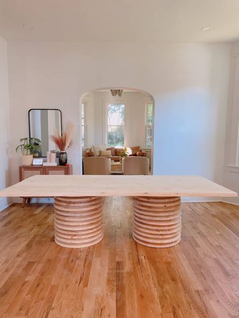 Make Kitchen Table, Diy Modern Pedestal Table, Make Your Own Dining Table, Organic Modern Decor Dining Tables, Mcm Glass Dining Table, Diy Midcentury Modern Dining Table, Large Dining Room Table Diy, Making A Dining Room Table Diy, Diy Waterfall Dining Table