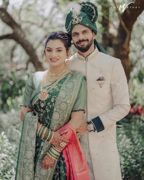 Ruturaj Gaikwad Marries Utkarsha Pawar In A Maharashtrian Wedding Marathi Couple, Engagement Couple Dress, Ruturaj Gaikwad, Outfits For Groom, Wedding Matching Outfits, Maharashtrian Wedding, Reception Gowns, Marathi Bride, Marathi Wedding