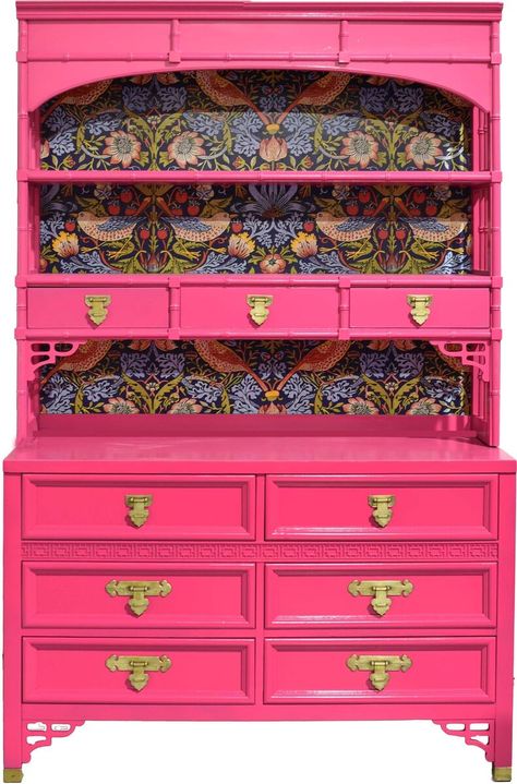 I just added a new item to eBay, 1960s Hollywood Regency Faux Bamboo Dresser with Display Hutch by Dixie Shangri-! #eBay #eBaySeller Pink China Cabinet, Hot Pink Furniture, Faux Bamboo Dresser, Bamboo Dresser, Dixie Furniture, Pink Dresser, La Furniture, Paint Studio, Pink Furniture