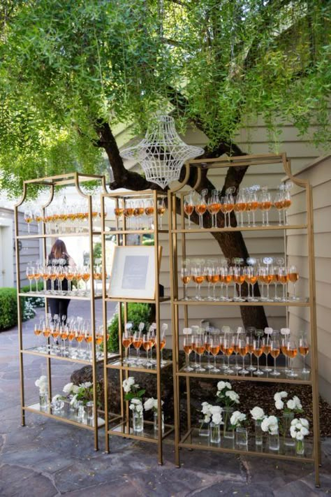 How fun is this champagne display? Guests loved grabbing their bubbly on the way into the reception space after the wedding ceremony! // Downey Street Events: Full-Service Wedding Planning & Design in San Francisco and Northern California // Click here to view the full wedding gallery. #WeddingDecor #WeddingCocktailHour Drink Display Wedding, Wedding Cocktail Hour, Drink Display, Champagne Wall, Drink Stand, Wedding Tableware, Ceremony Chairs, Cocktail Hour Wedding, Luxury Wedding Decor