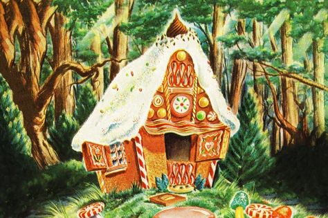 Hansel And Gretel House, Hansel And Gretel, House Print, Candy House, Fairy Tales For Kids, Vintage Fairy, Vintage Apple, House Illustration, Vintage Fairies