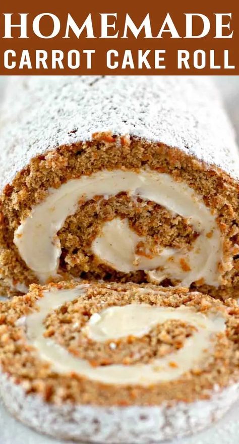 Carrot Cake Roll Recipe, Roll With Cream Cheese Filling, Carrot Cake Roll, Carrot Cake Recipe Homemade, Best Carrot Cake Recipe, Jelly Roll Cake, The Best Cake Recipes, The Best Carrot Cake, Homemade Carrot Cake