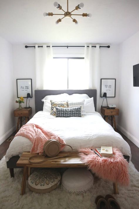 Simple Bedroom Ideas For Small Rooms, Small Apartment Room, Small Bedroom Ideas For Couples, Tiny Bedroom Design, Small Guest Bedroom, Guest Bedroom Design, Bedroom Ideas For Couples Modern, Boho Styl, Diy Bedroom