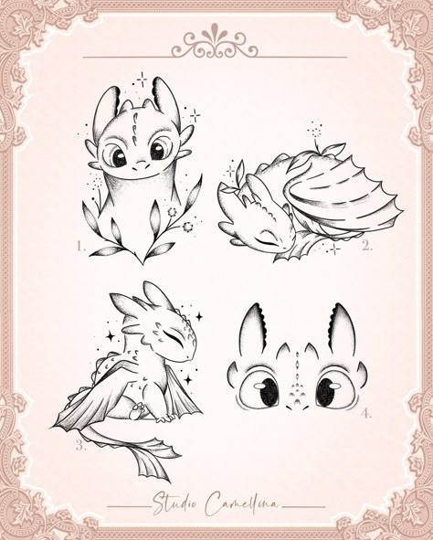 Toothless Tattoo Design, Small Toothless Dragon Tattoo, Cute Dragon Sketch, Tattoo Toothless, How To Train Your Dragon Tattoo, Little Dragon Tattoo, Toothless Dragon Tattoo, Disney Tattoo Designs, Fantasy Doodles