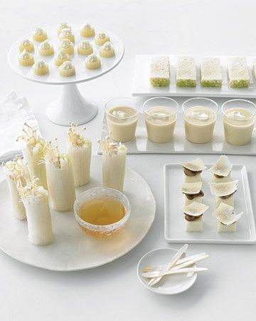 White Menu Engagement Party Recipes, White Party Foods, Martha Stewart Entertaining, White Buffet, White Dinner, All White Party, All White Wedding, White Food, White Mushrooms