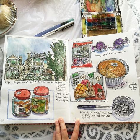 Sunday and Monday's visual journal. ☺️ The first snow arri… | Flickr Voyage Sketchbook, Portrait Au Crayon, Watercolour Drawings, Negril Jamaica, Travel Sketchbook, Sketch Journal, Artist Journal, Watercolor Journal, Baby Eating