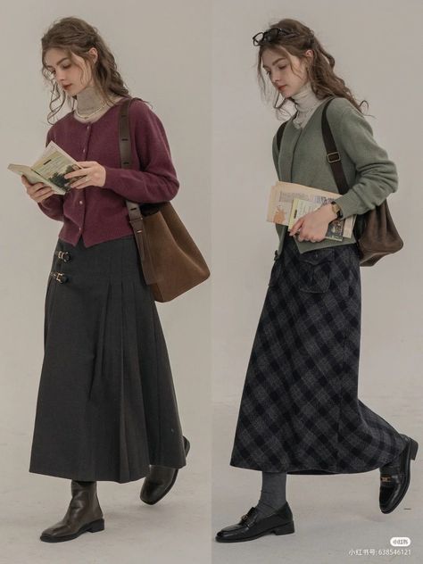 Winter Outfits Aesthetic Skirt, Layering With Dresses, Science Museum Outfit, Officecore Fashion, Long Skirt Winter Outfit, Long Skirt Outfits Aesthetic, Long Skirt Outfit, Chic Fashionista, Looks Pinterest