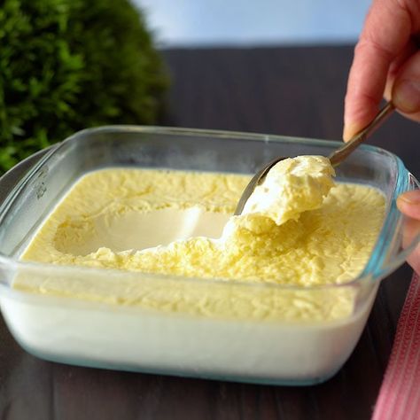 Homemade Clotted Cream • Curious Cuisiniere Recipes With Clotted Cream, Homemade Clotted Cream, Clotted Cream Recipe, Quick Clotted Cream Recipe, Easy Clotted Cream, Diy Clotted Cream, How To Make Clotted Cream, Scones Recipe English Clotted Cream, Clotted Cream Recipes