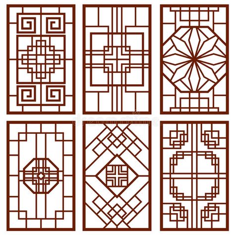 Traditional korean door and window ornament, chinese wall design, japan frames vector set royalty free illustration Chinese Window, Chinese Door, Korean Fabric, Wallpaper Geometric, Chinese Wall, Chinese Interior, Motif Art Deco, Chinese Pattern, 1 Wallpaper