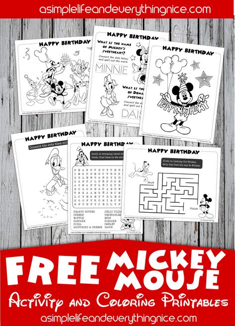 Free Mickey Mouse Clubhouse Birthday Activity and Coloring Printables - A Simple Life and Everything Nice Mickey Mouse Party Printables Free, Mickey Mouse Birthday Activities, Mickey Mouse Activities, Mickey Mouse Party Games, Mickey Mouse Preschool, Free Mickey Mouse Printables, Mickey Mouse Theme Birthday, Pregame Party, Mickey Mouse Games