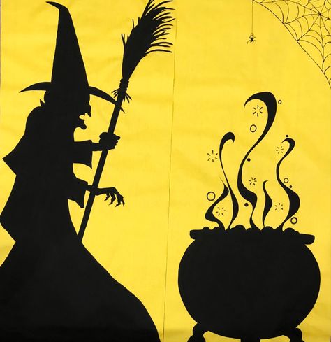 How to upscale your halloween porch with classic halloween window silhouettes #halloween #halloweendecorations #halloweenporch #halloweendecor #halloweendecorideas #classichalloween #witch #silhouette Garage Silhouette Halloween, Diy Witch Silhouette, Halloween Silouette Ideas, Witch Silhouette Templates Free, Halloween Silhouettes Window, Witch Sillouhette, Desenhos Para Halloween, Witch Silhouette Templates, Halloween Silhouettes Templates