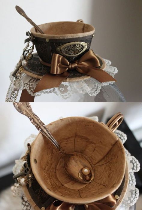 Steampunk Tailor, Steam Punk Mad Hatter, Teacup Headband, Tea Cup Hat, French Hoods, Teacup Hat, Steampunk Alice In Wonderland, Steampunk Hats, Hats Ideas