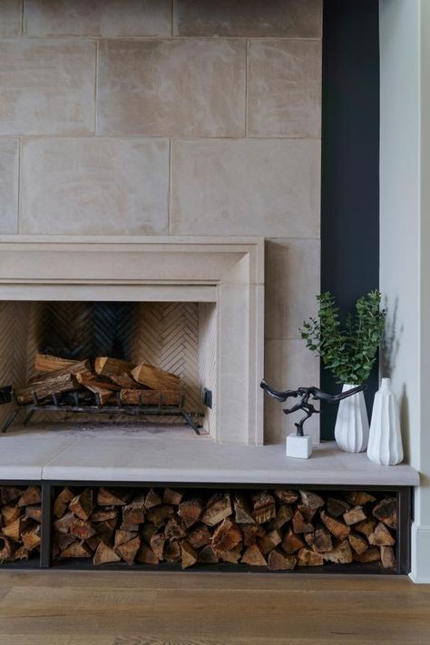 Stone Tile Fireplace, Limestone Fireplace Surround, Basement Fireplace, Conversation Pit, Stone Fireplace Surround, Fireplace Tile Surround, Limestone Fireplace, Farmhouse Fireplace, Limestone Tile