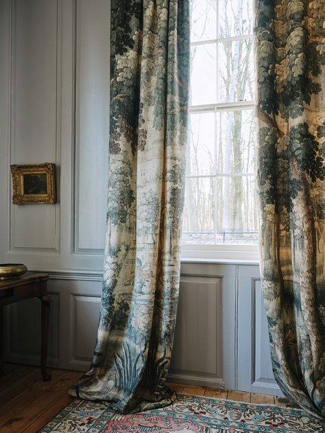 Textiles | Wallpapers | Tapestries | Watts of Westminster Luxury Drapery, Tapestry Wallpaper, Chateaux Interiors, Tapestry Curtains, French Castle, Whimsical Home, Blue Curtains, Cabin Design, Curtain Designs