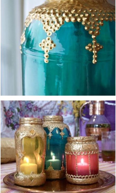 DIY Boho Decor Ideas - DIY Moroccan Lanterns - DIY Bedroom Ideas - Cheap Hippie Crafts and Bohemian Wall Art - Easy Upcycling Projects for Living Room, Bathroom, Kitchen #boho #diy #diydecor Boho Bottles Diy, Boho Candle Holders Diy, Diy Spiritual Decor, Boho Glass Bottle Decor, Diy Moroccan Lantern, Hippie Crafts Diy, Dyi Boho Lamp, Morrocon Lights Decor, Western Decor Diy