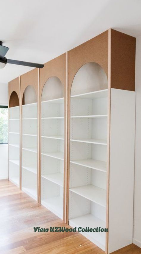 DIY Arched Wall Library — Smor Home Arched Closet Entry, Arch Bookshelves, Home Library Aesthetic, Wall Library, Cozy Academia, Arch Entryway, Modern Apothecary, Organizing Books, Bookshelf Headboard