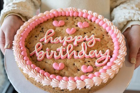 19th Birthday Cookie Cake, Pink Cookie Cake Birthday, Trendy Cookie Cake, Birthday Cookie Cakes Decorated, Birthday Cake Cookie Cake, Cookie Cake Inspo Birthday, Cookie Cake 21st Birthday, Cookie Cake For Birthday, 20th Birthday Cookie Cake