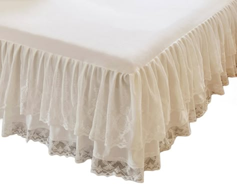 PRICES MAY VARY. Classic Bed Skirts with Sheet;Romantic Two Lace Layers; Machine Cold Wash, Tumble Low Dry Color:Grey,Blue, Green,Ivory and Pink; Most suitable for Queen beds (78.7”L x 59”W), Drop: about 17.7";King Size:Most suitable for King beds (78.7”L x 70.8"W), Drop: 17.7"; Two Sizes for you to choose:Queen and King. Two Sizes for you to choose:Queen and King; 3 colors for you to choose; Material:Microfiber Polyester;  Queen Size:Most suitable for Queen beds (80”L x 60”W), Drop: about 17.7" Antique Bed Sheets, Ruffled Bed Sheets, Cute Bed Skirt, Boho Bed Skirt, Twin Bed Spreads, Whimsigoth Bed Sheets, Cottage Core Dorm Decor, Bed Ruffles Skirts, Bed With Skirt