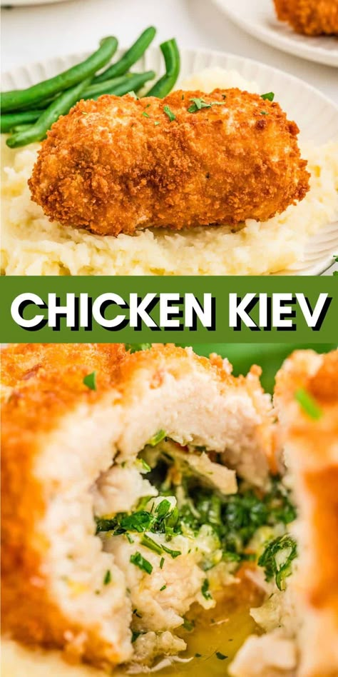 English Chicken Recipes, Chicken Kiev Recipe Baked, Hearty Chicken Recipes, Chicken Keiv Recipe, Chicken Cutlet Dinner Ideas, Kiev Recipe, Salmon Pesto Pasta, Chicken Kiev Recipe, Salmon Pesto