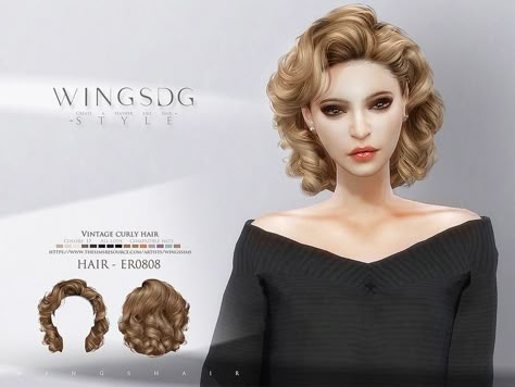 Vintage Curly Hair, Sims 4 Vintage, Sims 4 Curly Hair, Elegant Short Hair, Sims 4 Female Hair, Sims 4 Piercings, Sims 4 Black Hair, Sims 4 Tsr, Sims 4 Alpha