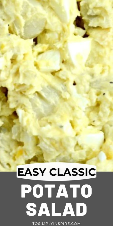 This Southern Potato Salad Recipe is the best classic, creamy recipe with hard-boiled eggs, mayonnaise, pickle relish and a dash of mustard. Just like my grandmother used to make! #potatosalad #easyrecipe Potato Salad No Mustard Recipe, Potatoe Egg Salad Recipe, Potato Salad Recipe With Mustard, Dill Pickle Potato Egg Salad, Sweet Relish Potato Salad, Potato Salad No Pickles, Potatoe Salad Recipe Easy, Mustard And Egg Potato Salad, Southern Style Potato Salad Recipes